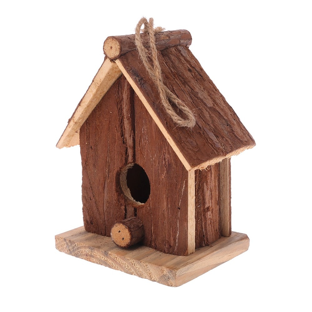 Natural Wood Bird House Hanging Nest Outdoor Garden Cage