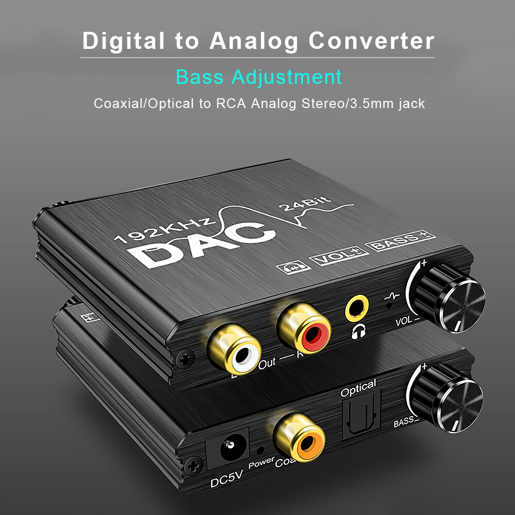 Digitale Audio Analoog Converter 3.5 Jack Rca Dac Headph Versterker Decoder Glasvezel Coaxiale Ondersteuning Volume Bass Aanpassing