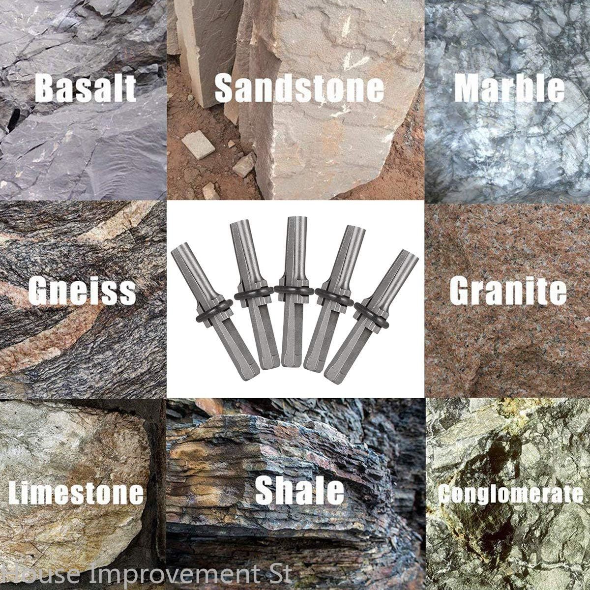 5+1PCS Rock Splitting Wedges and Rotary Hammer Drill Bit Wedge and Feather Shims Stone Splitter Tools for Granites Concretes