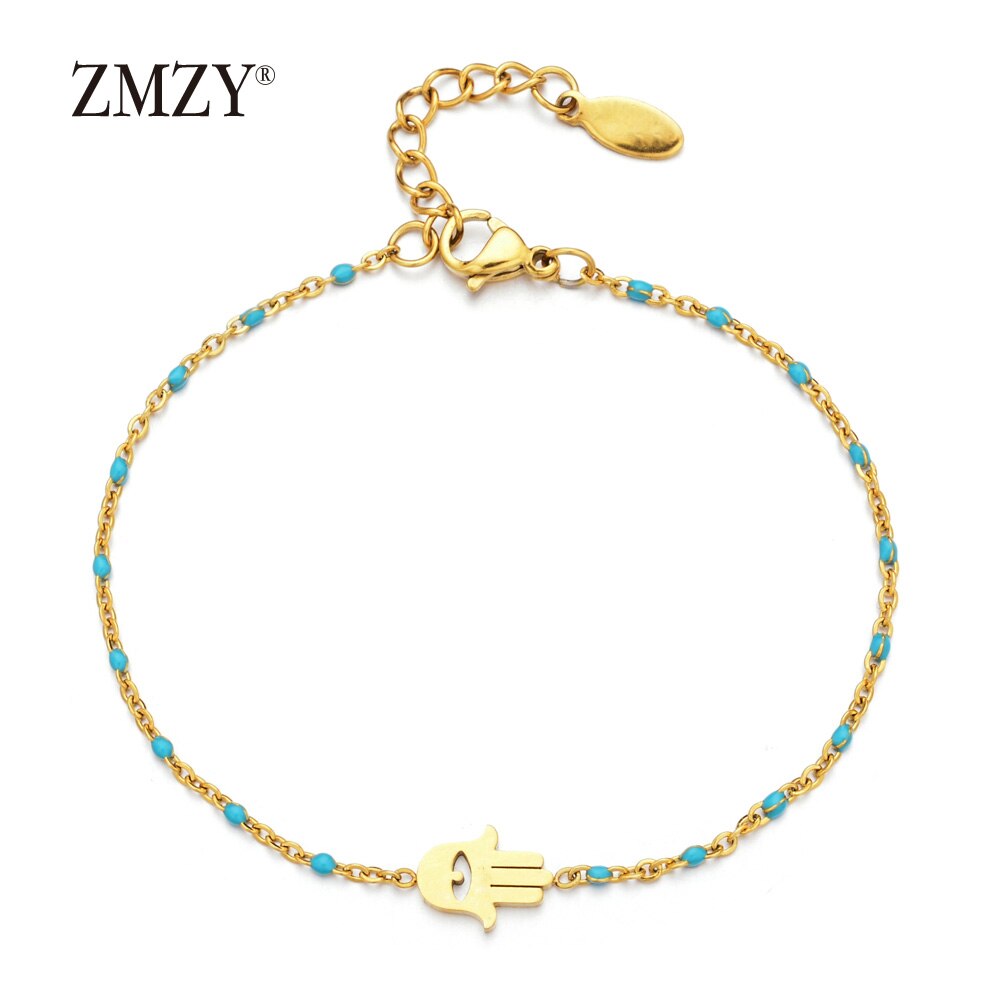 ZMZY Dünne Kette Edelstahl Armbinde Frauen Gold Farbe böse Auge Hamsa Hand Türkischen Schmuck Armreif Boho Hochzeit Armbinde: hell-Blau