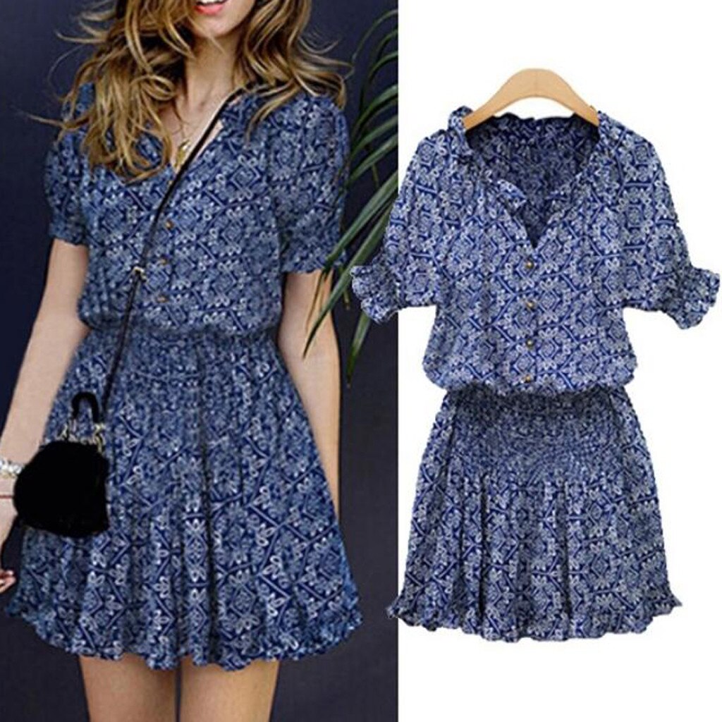 Women Dress Summer Sexy Off Shoulder Floral Print Chiffon Dress Boho Style Short Party Beach Dresses Vestidos de fiesta#1