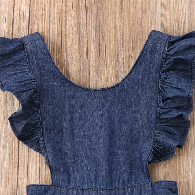 Emmababy 1-6Y Kinderen Baby Jongen Meisje Denim Ruches Romper meisjes mouwloze Zomer solid Rompertjes Jumpsuit Outfits kleding