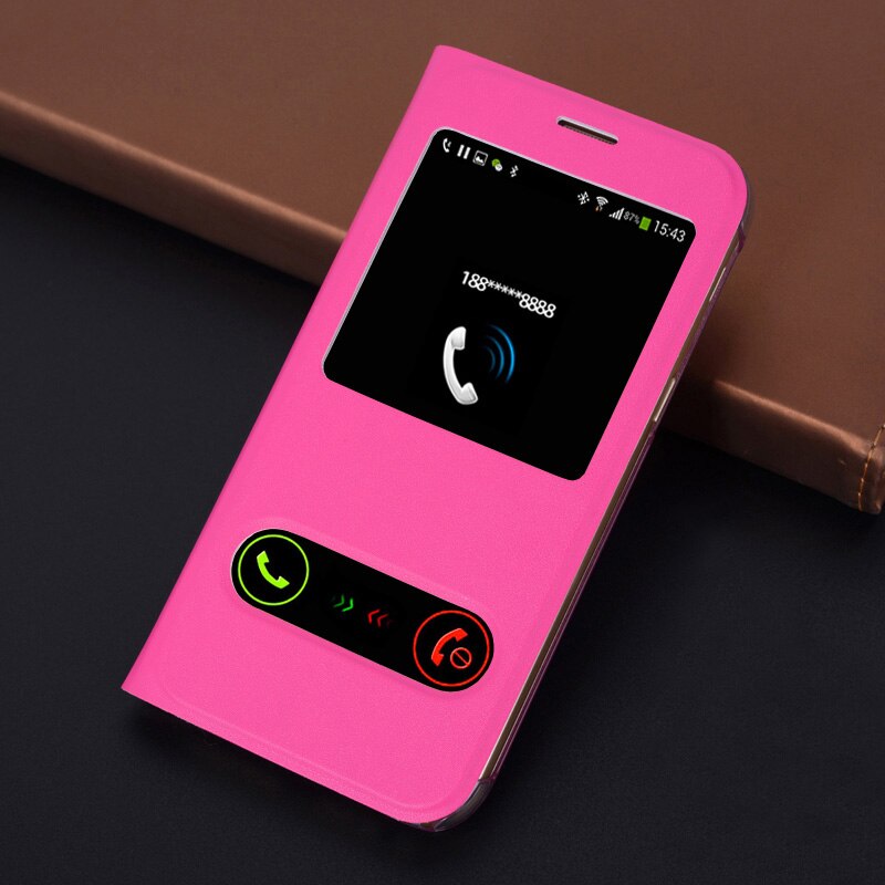 Slim Dual Window View Case Scratch Resistant Flip Cover Phone Sleeve Bag For Samsung Galaxy A3 A5 A7 SM A320F A520F A720F: For A7 2017 / Rose