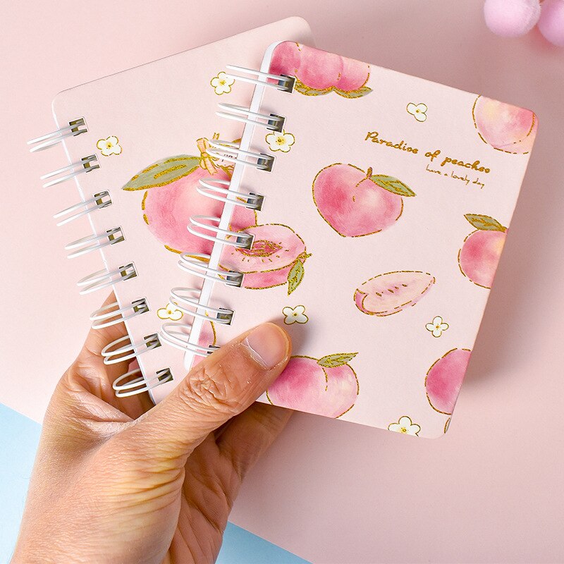 Kawaii sweet peach coil notebook learning office supplies horizontal line inner page pocket notebook 1 pcs style random