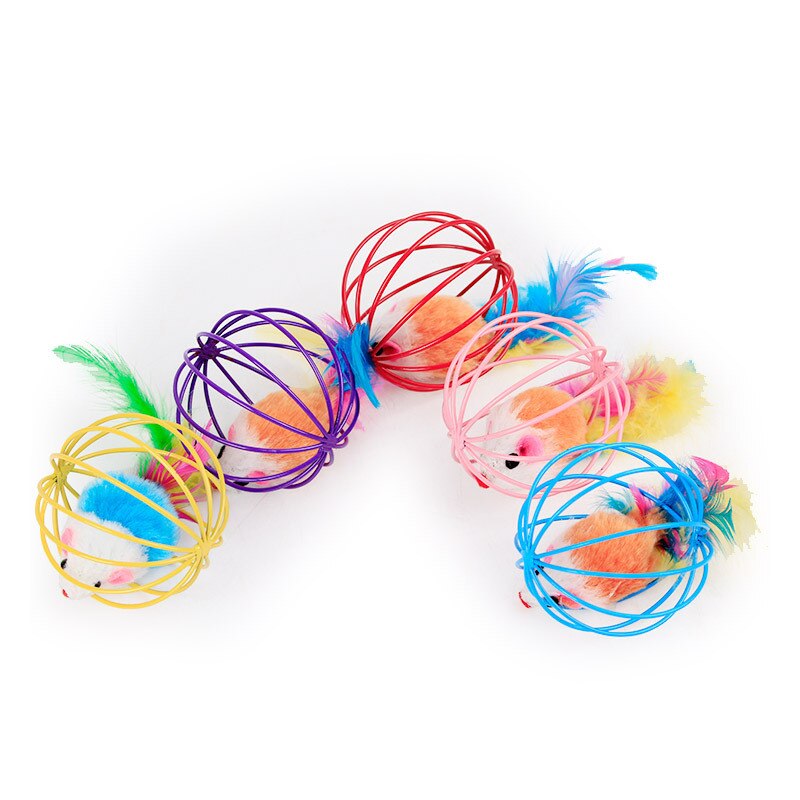 Jouets pour animaux de compagnie mignons, Cage de souris, jouet , Cage en fil de fer, jouet de chat en fourrure, 1 pièce/5 pièces/10 pièces, jouets interactifs pour chats de couleur aléatoire: 2pcs Random Color