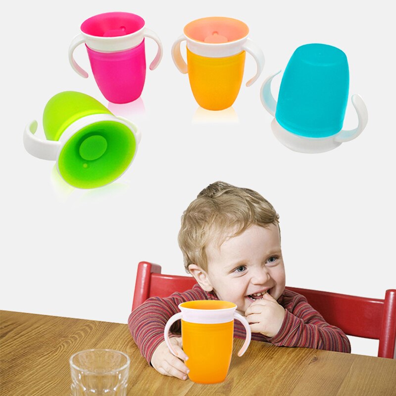 360 Degrees Rotated Baby Learning Drinking Cup with Double Handle Flip Lid Leak Proof Magic Cup Kids Water Feeding Cups Bottle