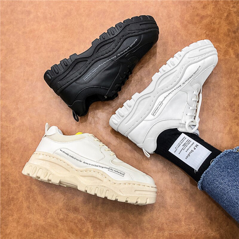 Excargo skor herr vita sneakers platå höst skor för män chunky sneakers svarta andas bekväma