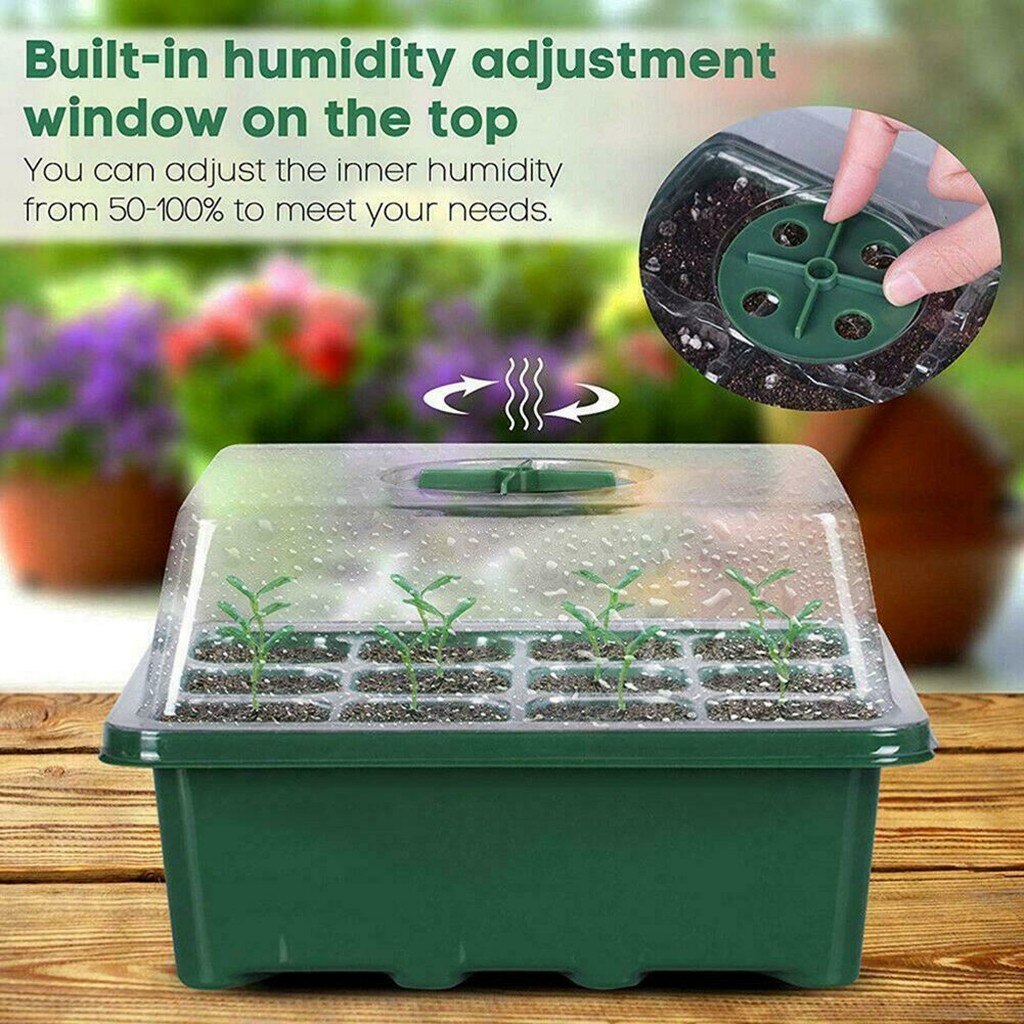 2PCS 12 Hole Plant Seed Box Nursery Seedling Starter Garden Yard Tray Plants Propagation Nursery Box with Lid Seedling Tray Pot8