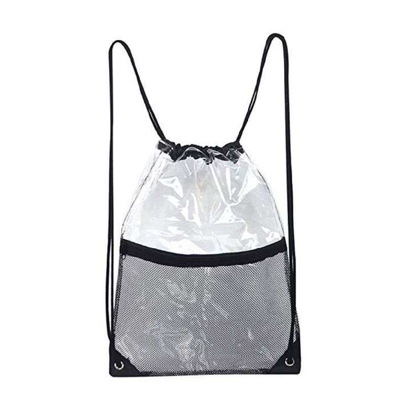 Transparent Drawstring Backpack School Tote Gym Bag Sport Pack: 3TT900886-BK1