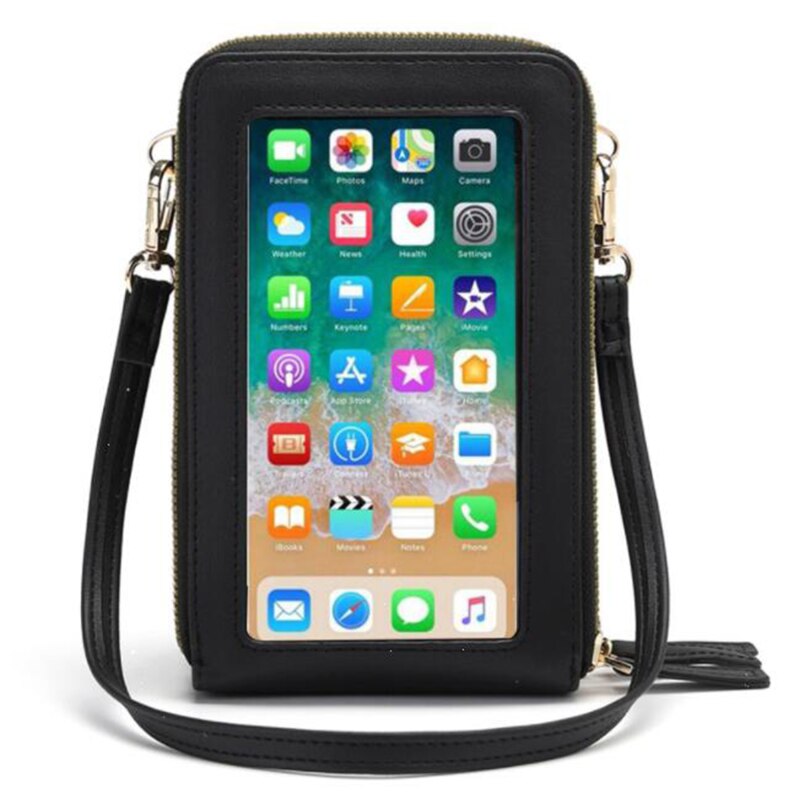 Bolso multifunción para teléfono móvil, bandolera transparente con correa para el hombro, para el pecho, monedero, bandolera de mujer: Black