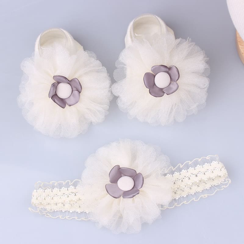 Søte blondere blomst baby pannebånd sokker sett nyfødt baby jente hårbånd turban buer perle jenter hårbånd baby hår tilbehør