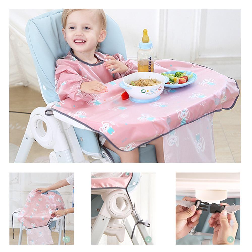 Anti-snavset baby langærmet hagesmæk all-in-on baby hagesmæk overall med bordklud spisebord hynde stol baby kjole fodring