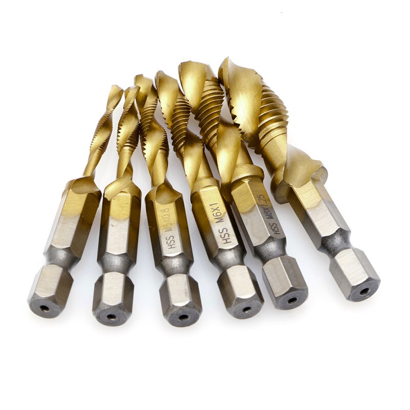 1PC Hex Shank M3-M10 Titanium Plated HSS Hand Screw Thread Metric Tap Drill Bits