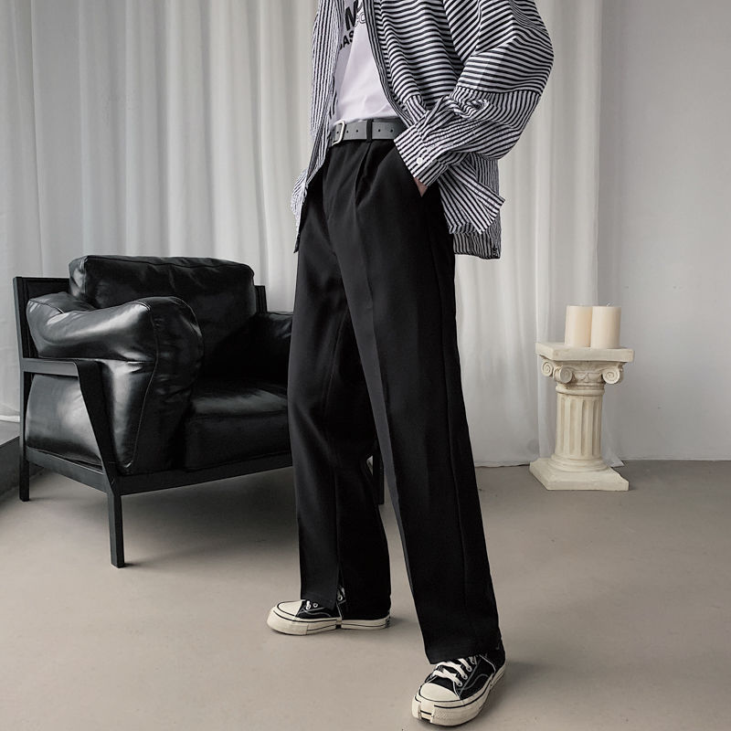 IEFB/ropa para hombre, pantalones de traje negro de color liso caseros, pantalones holgados de de otoño con bolsillos 9Y1689: black / L