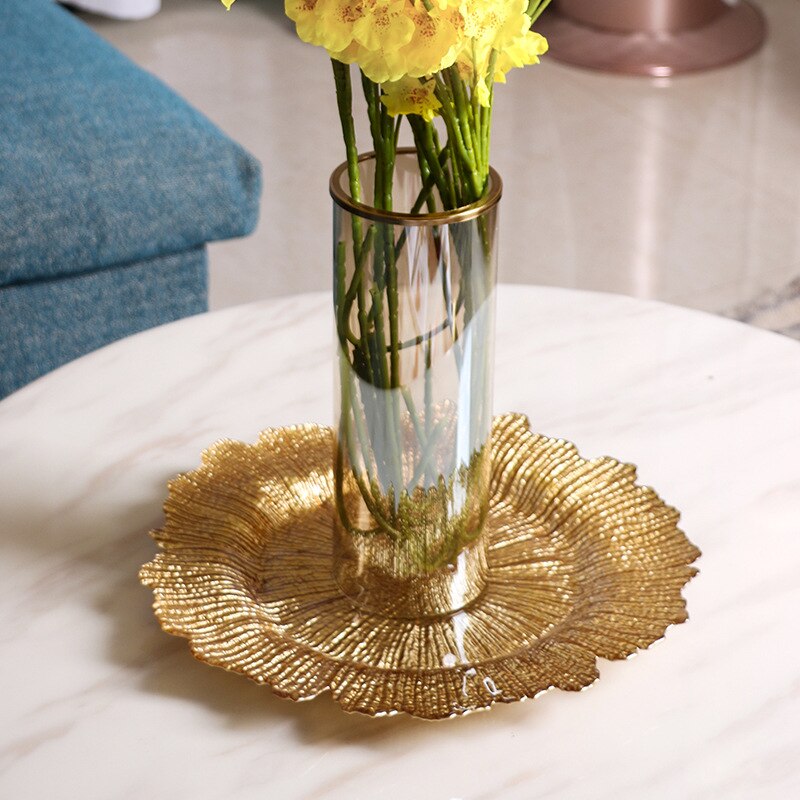 Vaso con forma de flor bandejas de almacenamiento plato de boda Treework Frutero de cristal vajilla dorada Decoración de cocina del hogar