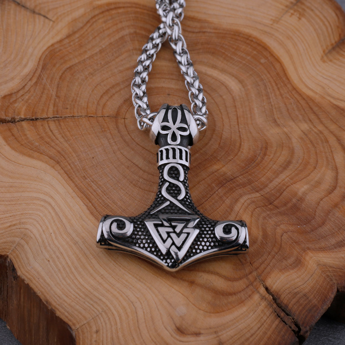Stainless Steel Viking Mjolnir Quake and Odin Rune Necklace Men's Vintage Charm Vintage Pendant Viking Jewelry