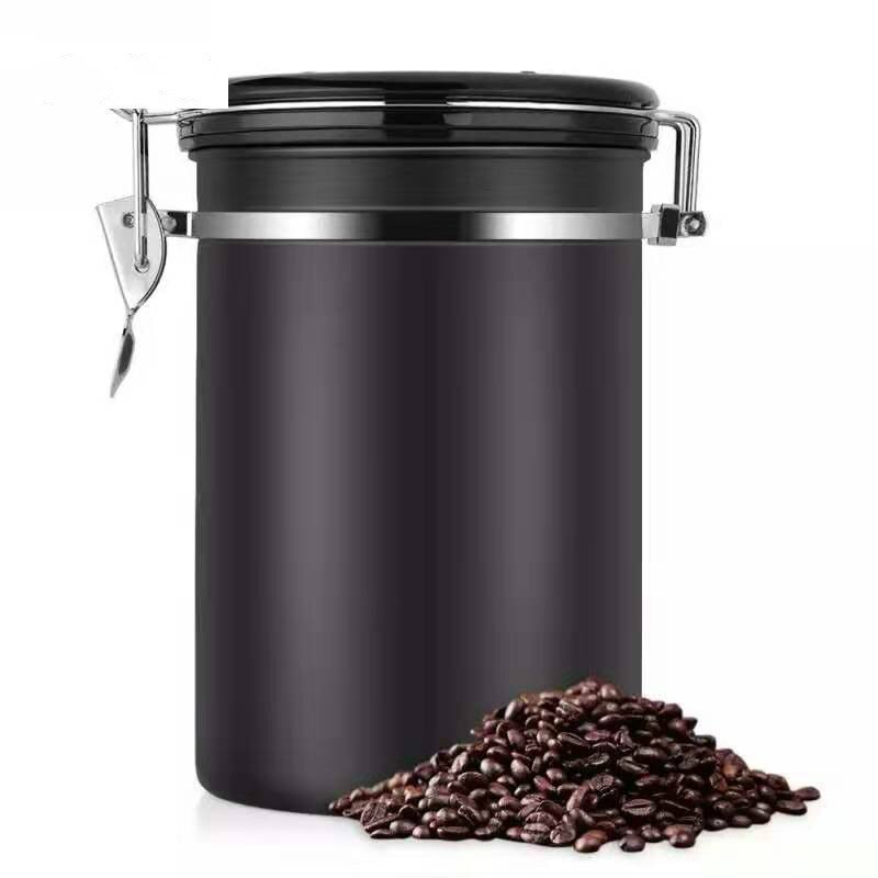 Zwarte Kleur Koffie Container Koffie Kan Grote Luchtdicht Rvs Thee Opslag Kisten Zwart Keuken Opslag Bus