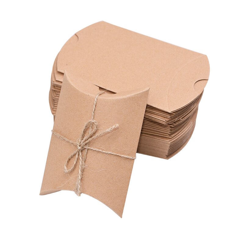 20 Stuks Candy Box Kraftpapier Kussen Vorm Bruiloft Gunst Geschenkdozen Pie Party Tassen Eco Vriendelijke Verpakking Ambachten Verjaardag levert: kraft with rope