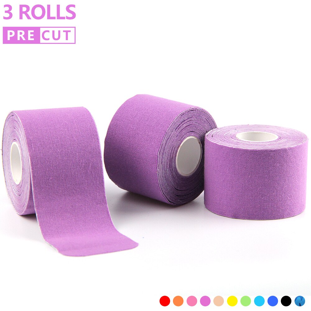 3 Rolls Precut Kinesiology Tape Elastic Adhesive Muscle Bandage Cotton Waterproof Sports Physio Cure Injury Support Tape 5cm*5m: Purple