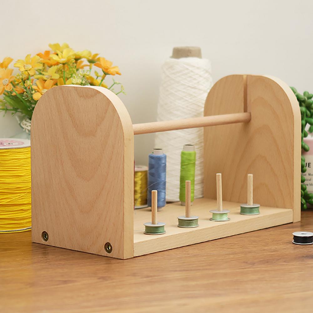 Wooden Thread Rack Thread Spool Holder With Horizontal Rotating Spindles And Vertical Static Spindles For Organizing Embroidery