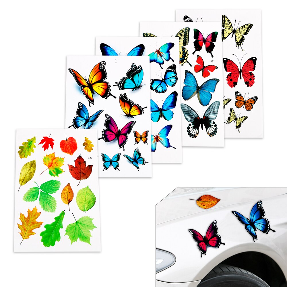 Cartoon Reflective Lovely Butterfly Leaves Car Stickers Funny Auto Decals Car-Styling Sticker Motorcycle Car Decal Scratch Cover