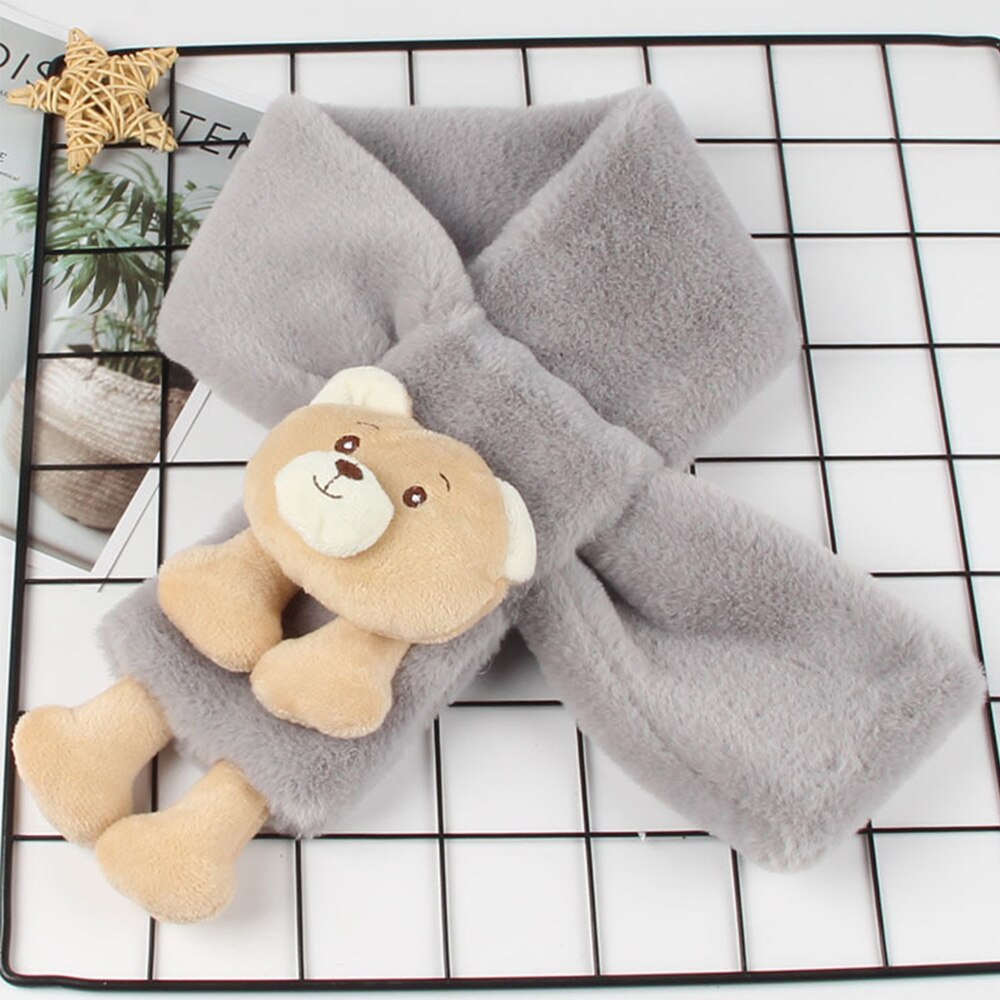 Winter schattige kindersjaal jongens meisjes sjaals baby imitatie konijnenbont kraag sjaal met cartoon beer nekwarmers: 4