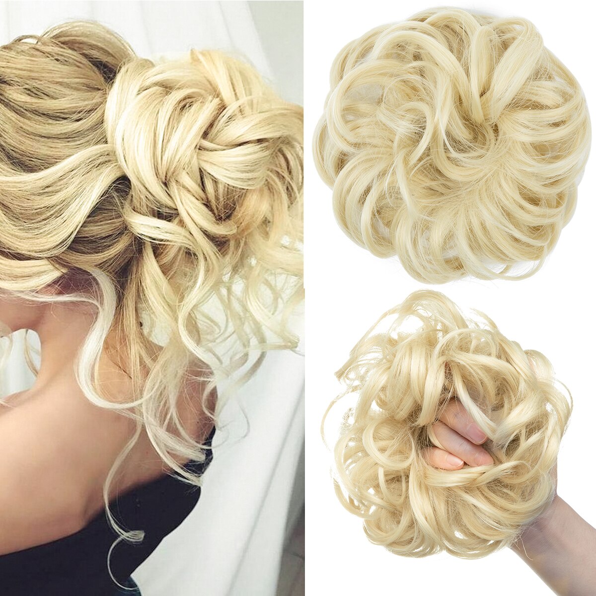 Extensiones de moño de pelo sintético desordenado, moño grande y rizado, gomas para el pelo elásticas, postizos, Donut Updo, piezas de cabello para mujer: T1B / 4 / 27