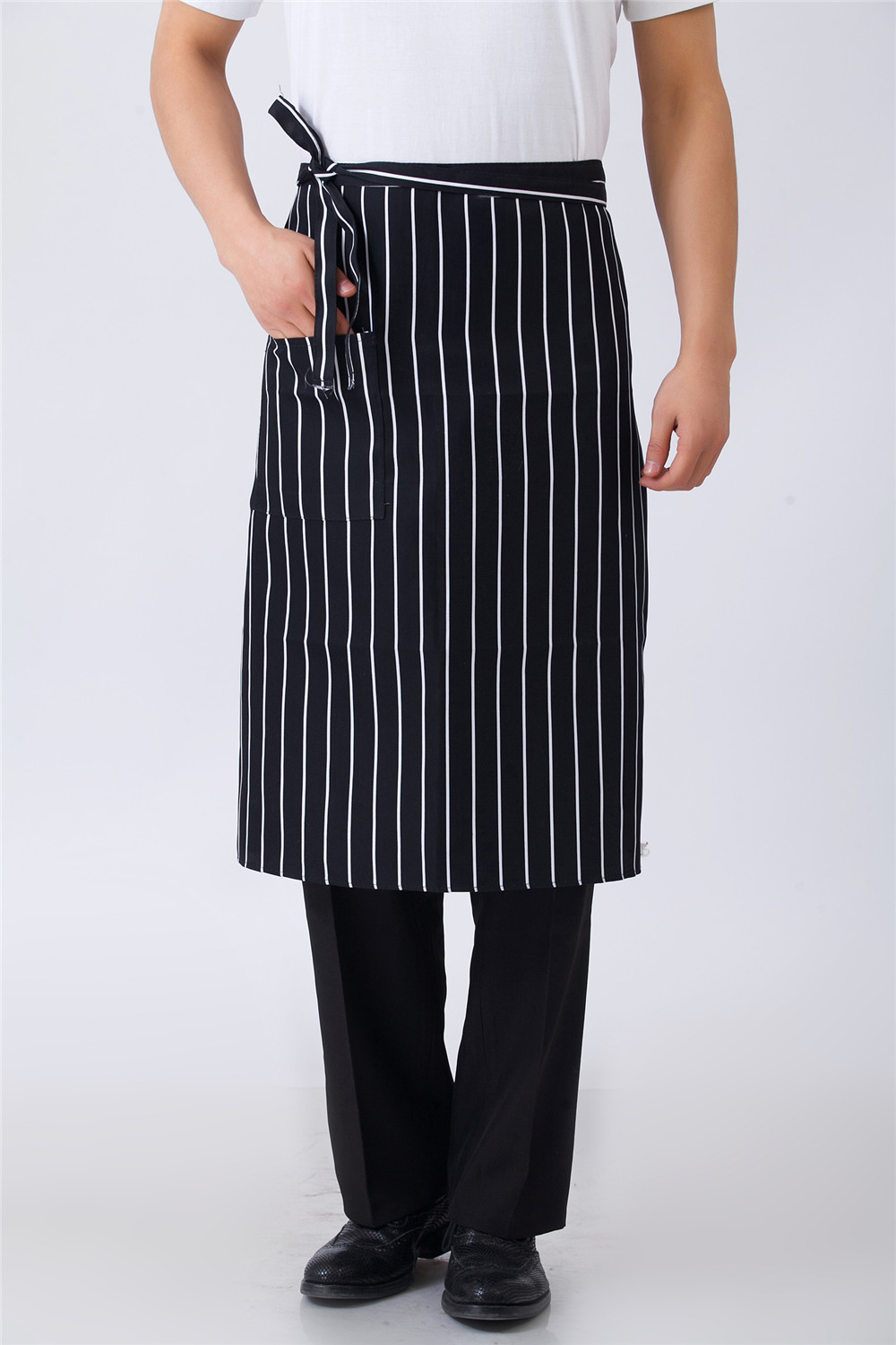 Unisex ternet stribet grafisk tryk halvt justerbart halvt forklæde restaurant hotel tjener kok hjem køkken arbejdstøj uniform forklæde: 3
