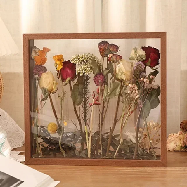 Marco de fotos de madera 3D, soporte para muestras de flores secas hecho a mano, marco de fotos de exhibición hecho a mano, decoración del hogar, profundidad de 3cm: 10 pulgadas / Rojo