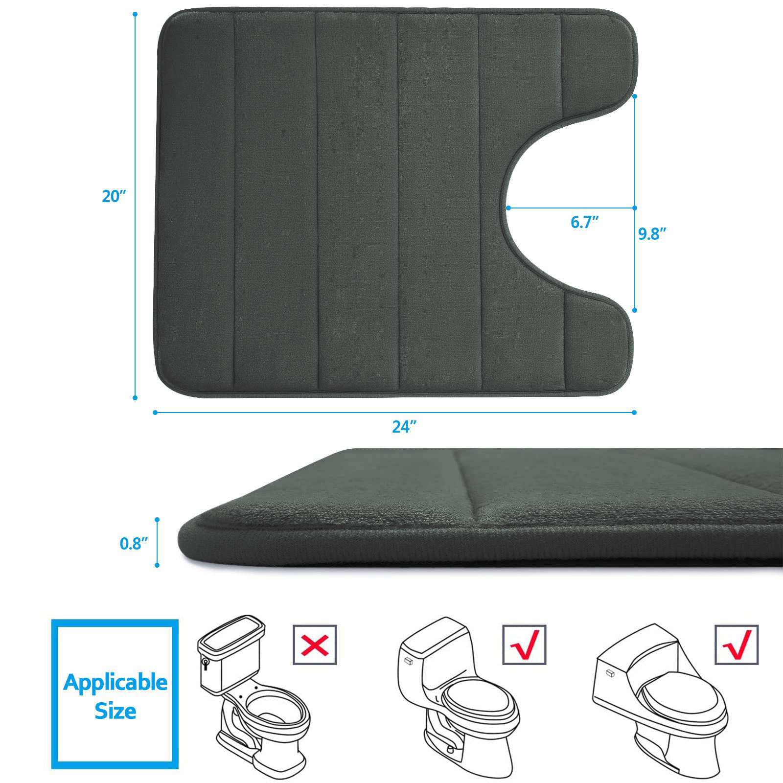 U-Shaped Bath Toilet Mat Anti-slip Memory Foam Rug Soft Comfortable Absorbent Bathroom Shower Mats for Bath Toilet Floor Rug