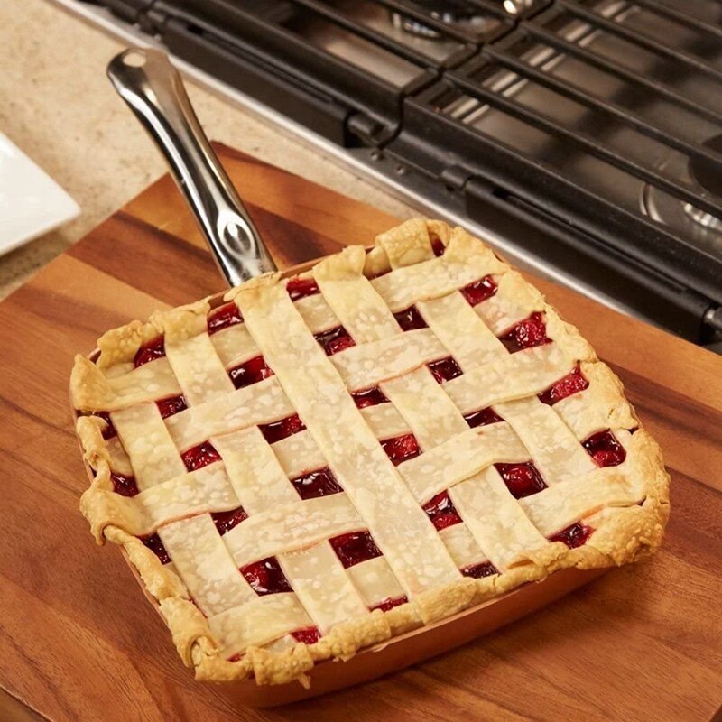 Non-Stick Square Steak Frying Pan Copper Color Aluminum Striped Frying Pan Single Bottom Aluminum Pan