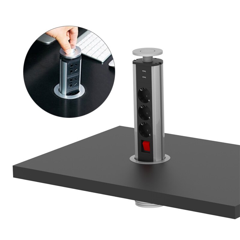 EU Plug 3/4/5/6 Desktop Hidden Socket Pull-out Lift Socket Electrical Socket Accessories 2 charge USB Aluminum Shelf
