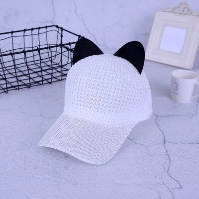 Spring Summer Cat Ears Baseball Caps Ladies Straw Hat Outdoor Cute Sunhat Girls Sports Equestrian Hats: white