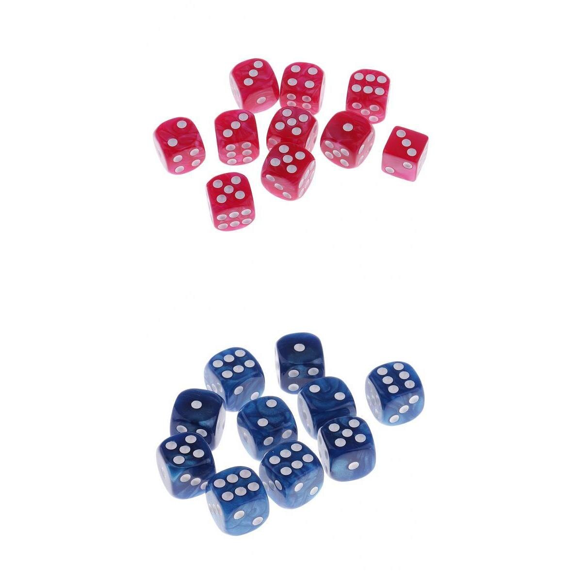 20 Stks/pak Pearlized Opaque 6 Zijdige Dobbelstenen Rollenspel Game Accessoire Roze + Blauw