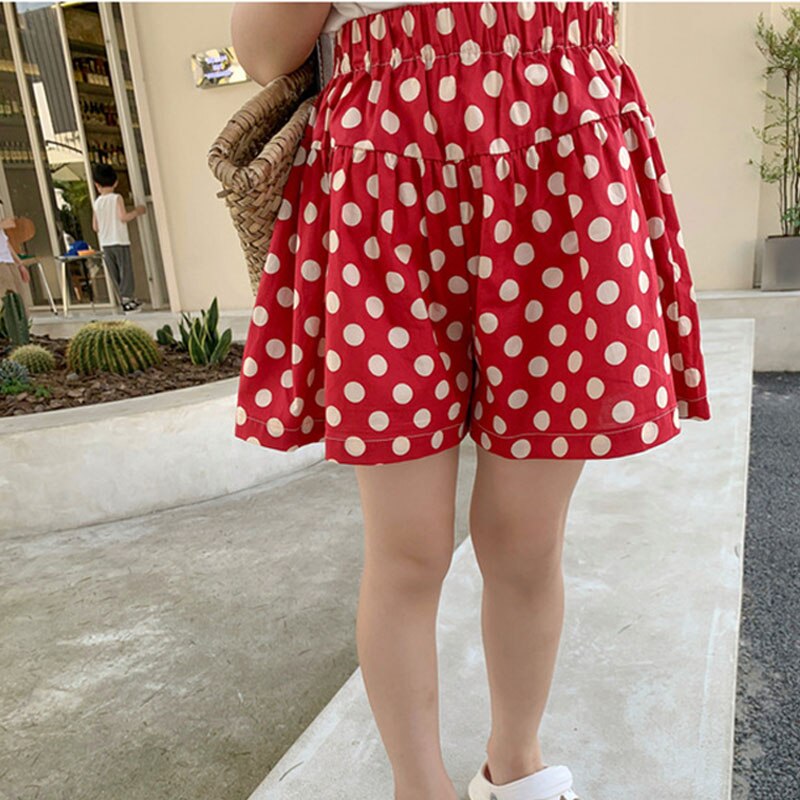 Shorts d'été pour filles de 2 à 6 ans, ample, imprimé de points, taille élastique, pantalons fins pour filles: Red / 4T