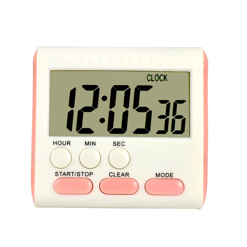 Home Kitchen LCD Large Display Countdown Timer Electronic Digital Reminder Hour Minute Second Count Up/Down Clock Loud Alarm: Pink