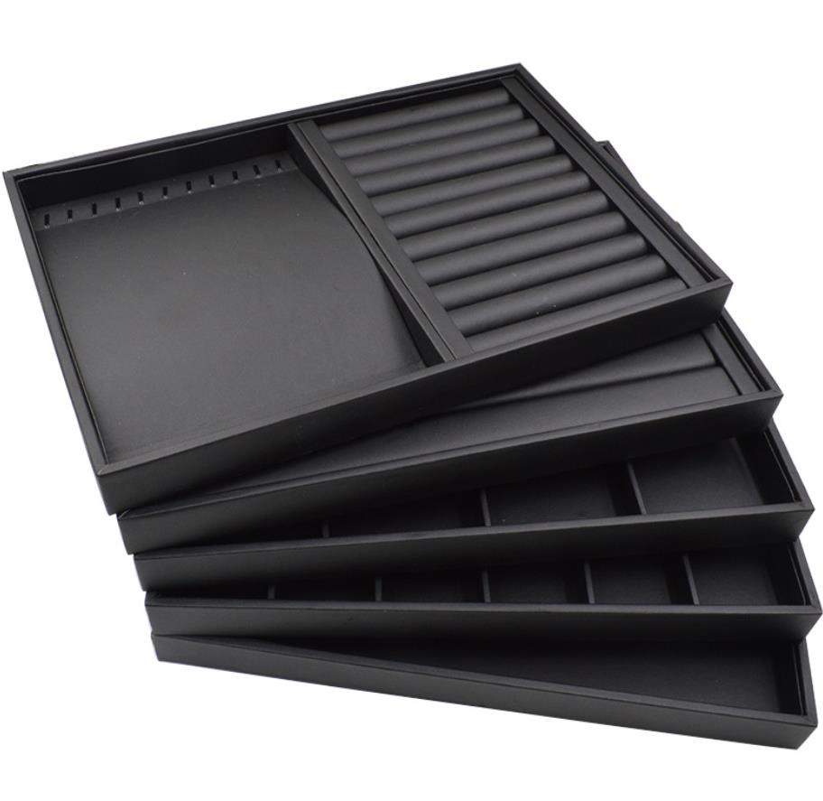 Black Leather Jewelry Display Flat Tray Perfume Accessories Trinket Watch/Earring/Ring Storage Organizer