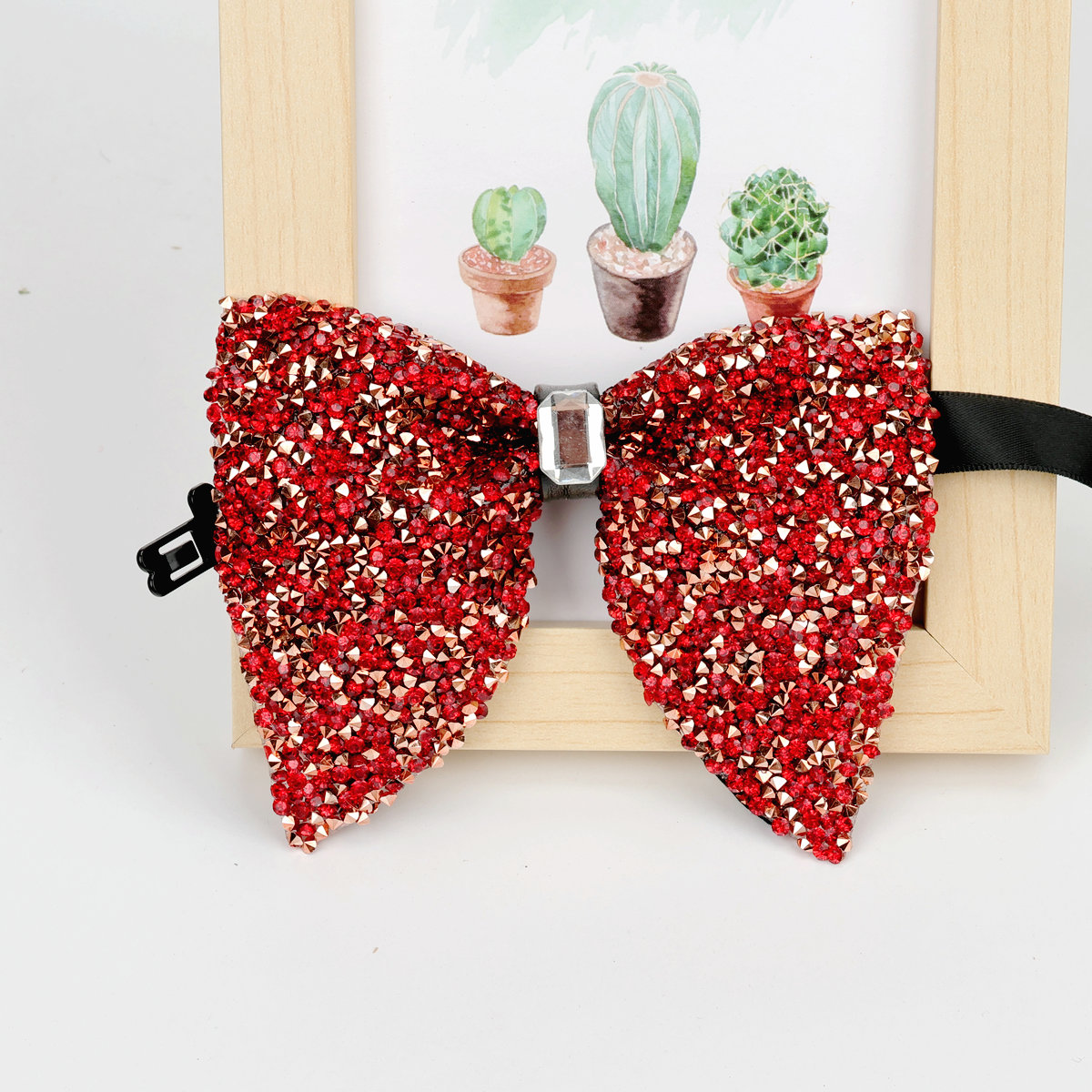 Nueva de lujo, pajarita grande con diamantes de imitación, pajarita grande negra dorada brillante para hombres, corbatas para de boda y negocios, accesorios de: Rojo