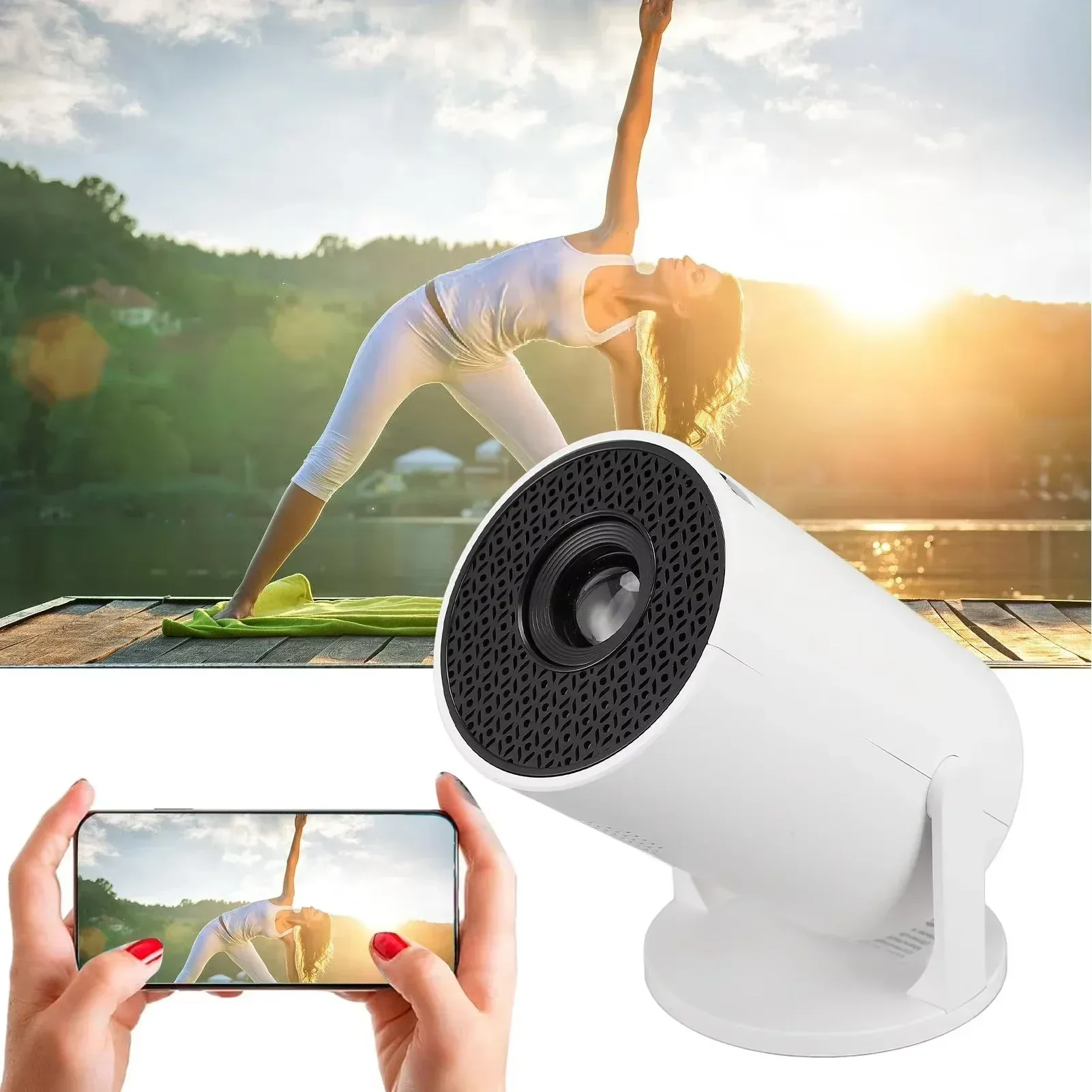 HY200 2025 1080P Full HD-Projektor mit 270 ° Drehbarer, tragbarer Outdoor-Filmprojektor, kompatibel mit HDMI USB für iPhone Androi