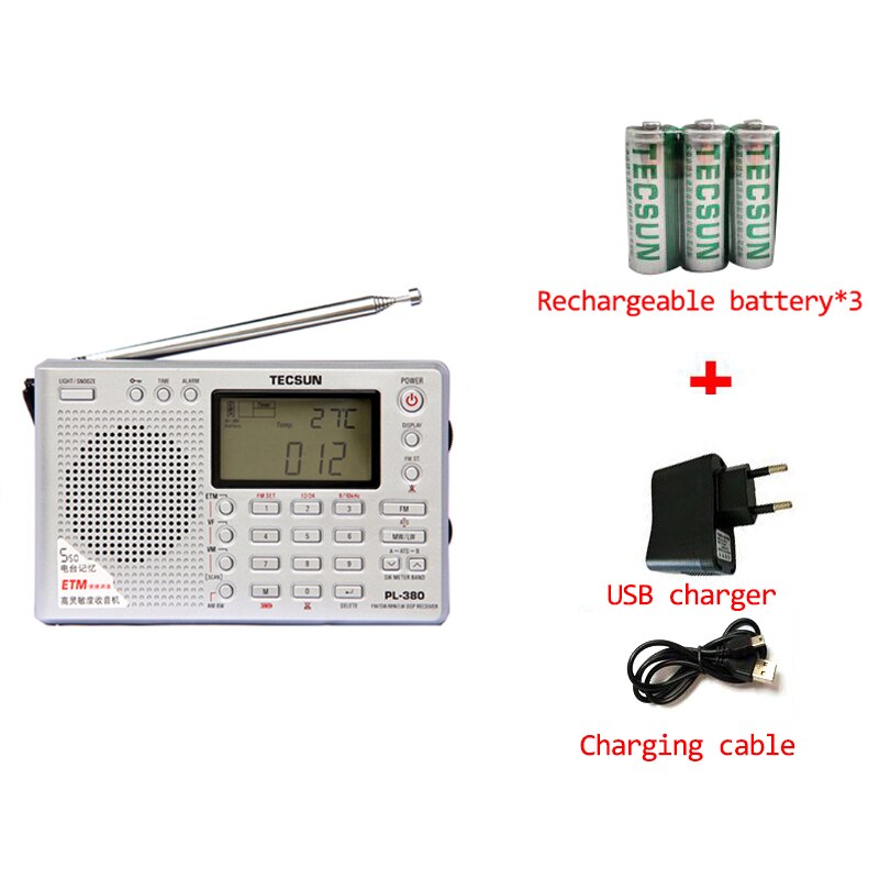 Tecsun pl -380 dsp pll fm mw sw lw digital stereo radio världsbandsmottagare radio bärbar fullband stereo liten radio