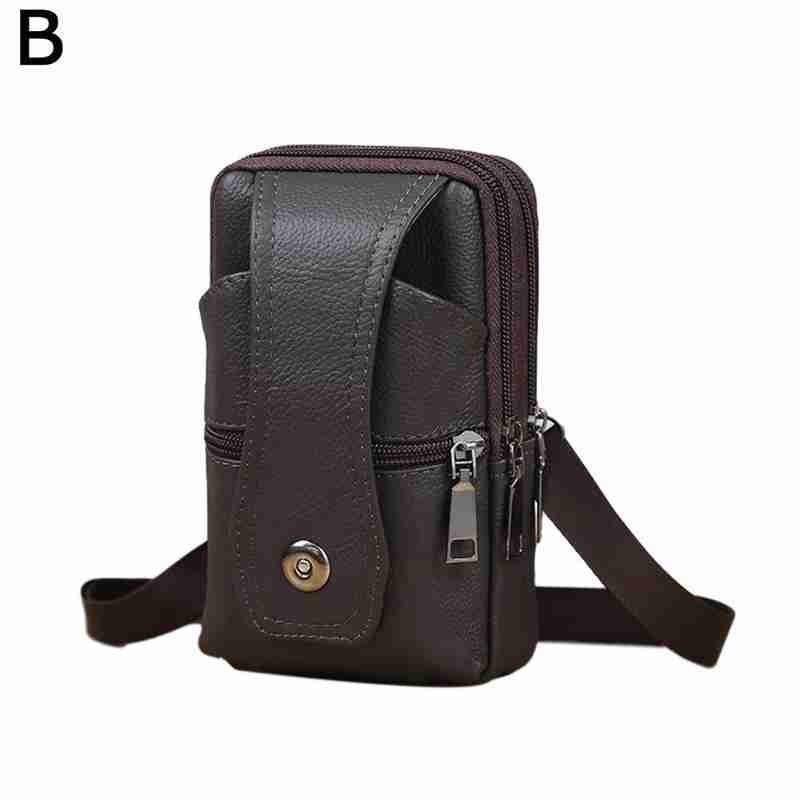 Men PU Leather Fanny Waist Bag Classic Texture Business Casual Phone Bag Purse Belt Bum Pouch: B