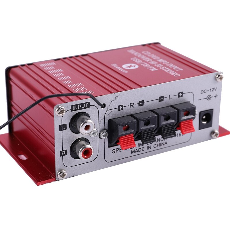 Mini BT 5.0 Stroomversterker, stereo-hifi-digitale versterker, 2 kanalen, 50 W en 50 W, met USB-ingang, stabiele verbinding, houtnerf-look met stabiele behuizing