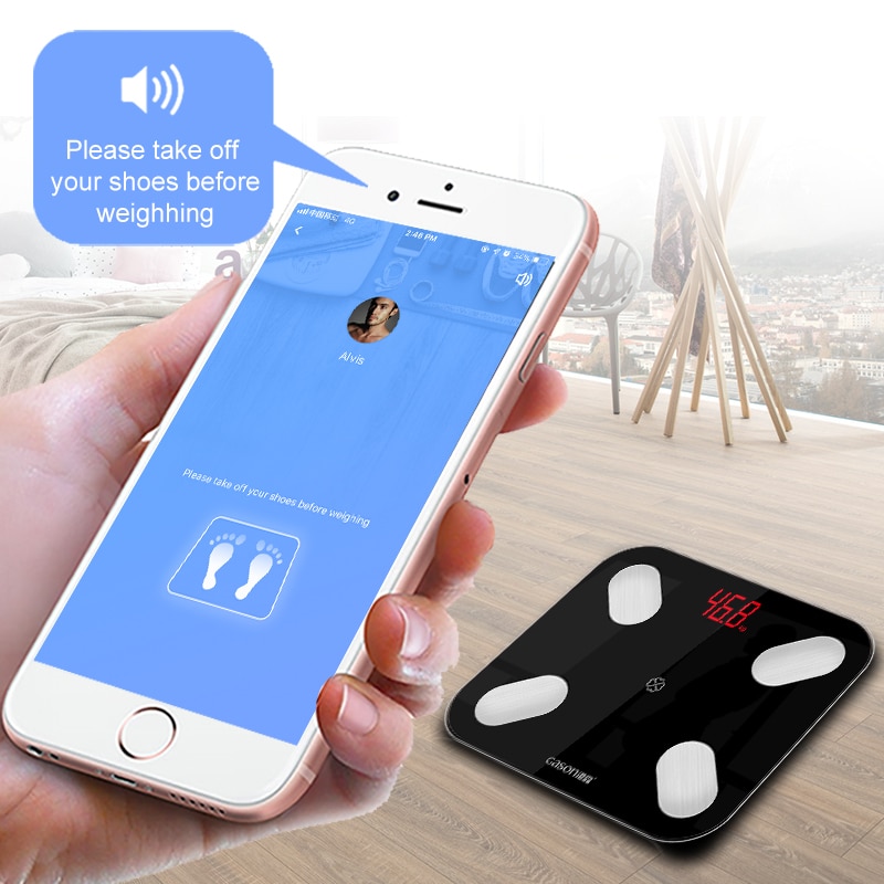 GASON S4 Escala de grasa corporal piso científica electrónica inteligente LED Digital peso balanza de baño Bluetooth APP Android o IOS