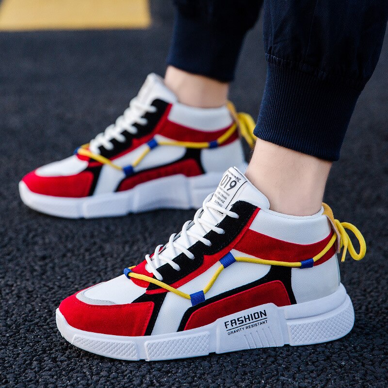 Aizhetu high top sko mænd fritidssko ins sneakers mænd sko efterår mandlige sko: Rød / 8.5