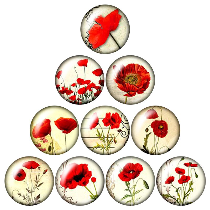 Botones a presión de 18mm con de flores, margaritas y lirios, foto redonda mixta, estilo de cabujón de cristal para joyería con botón a presión, 10 Uds.: DB0822