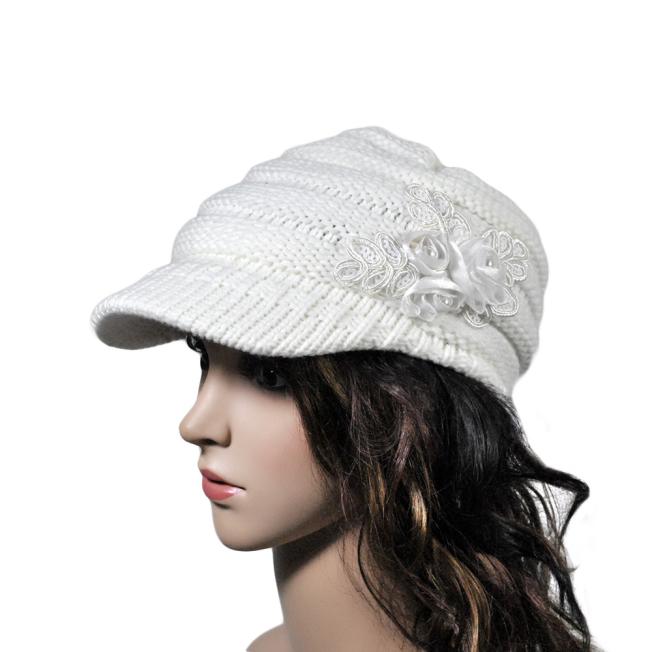 Vrouwen Gebreide Warme Muts Koreaanse Versie Van De Herfst En Winter Dames Hoed Rand Pailletten Applique Effen hoed: WHITE