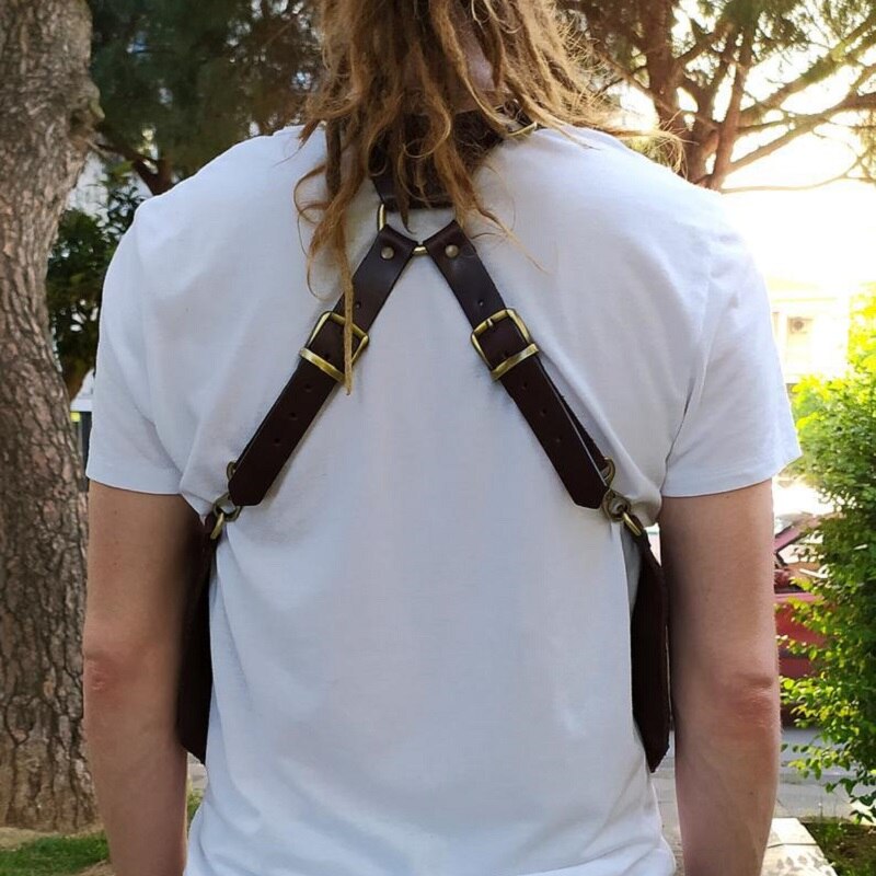Bandolera de cuero Vintage Steampunk para hombre, cartera con funda para teléfono, dos bolsillos, para Festival, Viking, disfraz de pirata