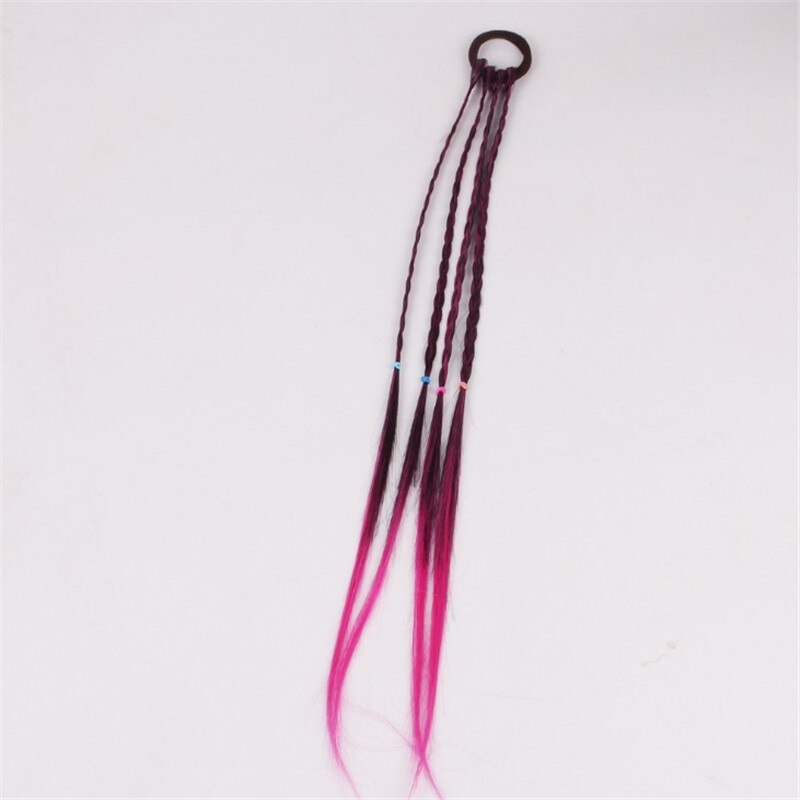 Women Girls Colored Strands for hair Headband Braided Hairband Kid Elastic Hair Rubber Band Hair Clip Wig Pigtail Accessories: Rose Red