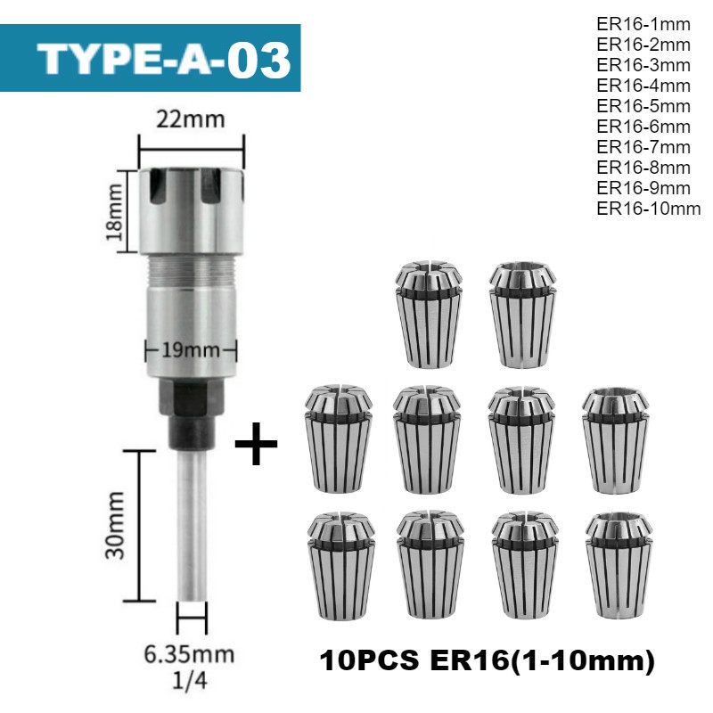 Router Collet Extension Chuck Rod Engraving Machine Extension Rod with Spring Collet Set for CNC Milling Lathe Tool: TYPE-A 03