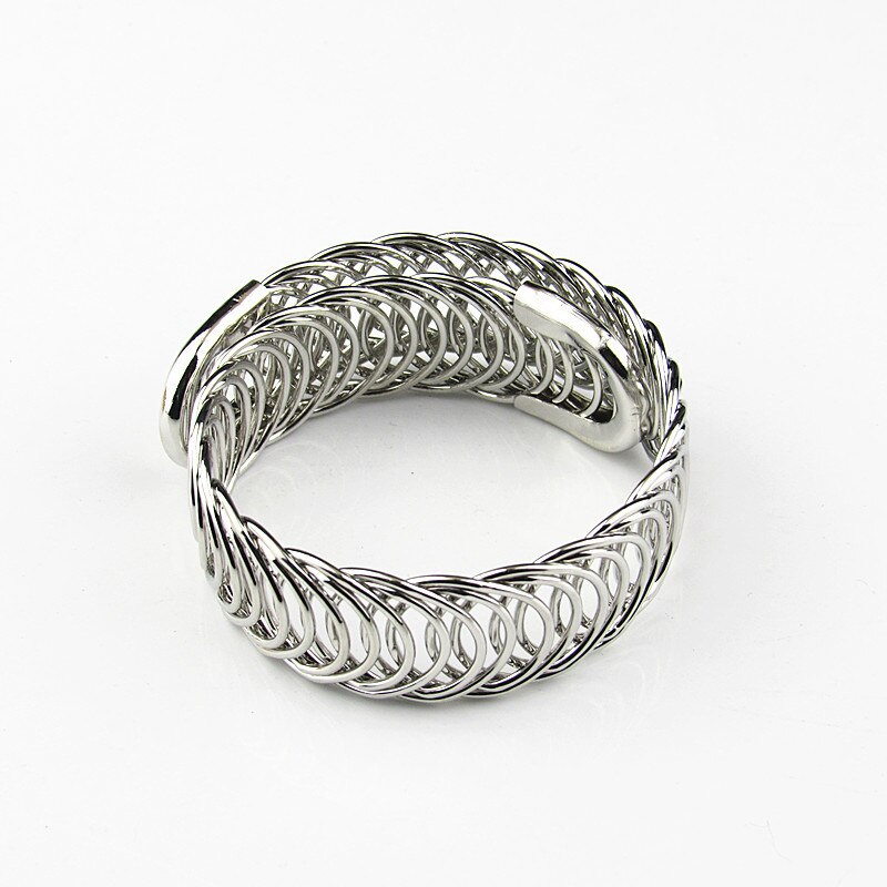 Punk Bohemia Adjustable Wrap Women Bracelet Femme Gold Silver Color Bangles Metal Luxury Spring Cuff Bracelet On Hand: Silver